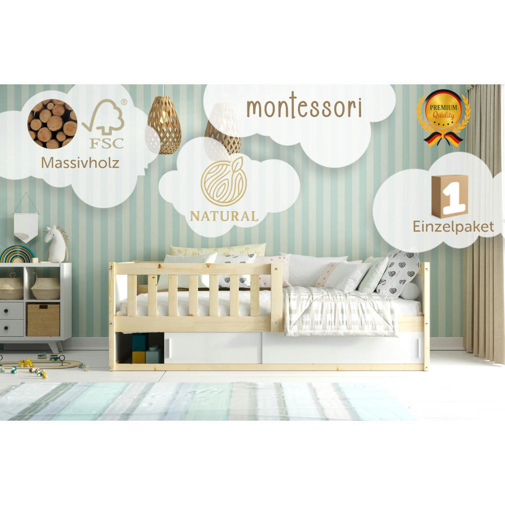 KINDERBETT Smart 2 160x80cm mit Lattenrost und Stauraum - Naturfarben, Holz (80/160cm) - Interbeds