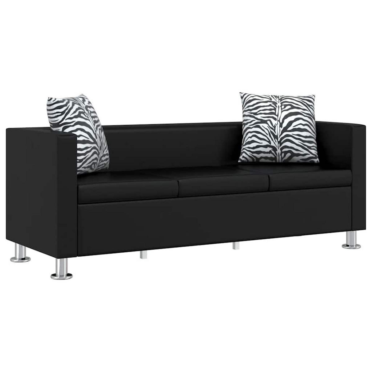 SOFA-SET Kunstleder 3-Sitzer + 2-Sitzer + Sessel Schwarz - Schwarz, Leder (170/63/62.5cm) - vidaXL