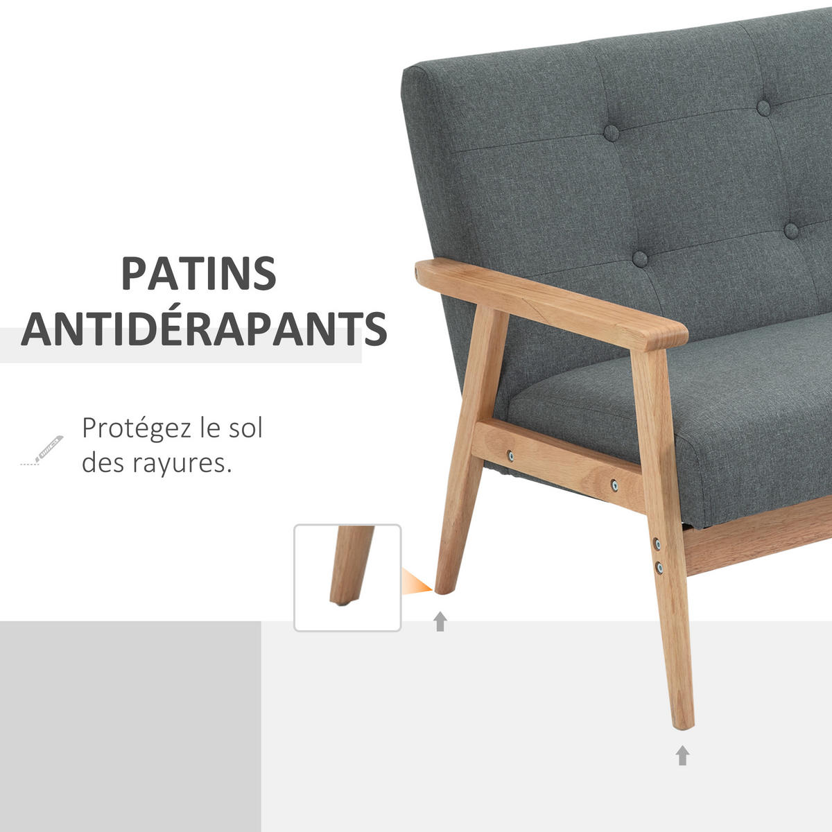 SOFA, 2-Sitzer, skandinavisch, Armlehnen, Holzbeine, grau, 115x66,5x73cm - Multicolor, Holzwerkstoff (115/73/66.5cm) - FORIOUS