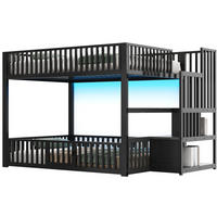 ETAGENBETT 140/200 cm Schwarz mit LED und Stauraumleiter - Schwarz, Metall (140/200cm) - MIVRAY