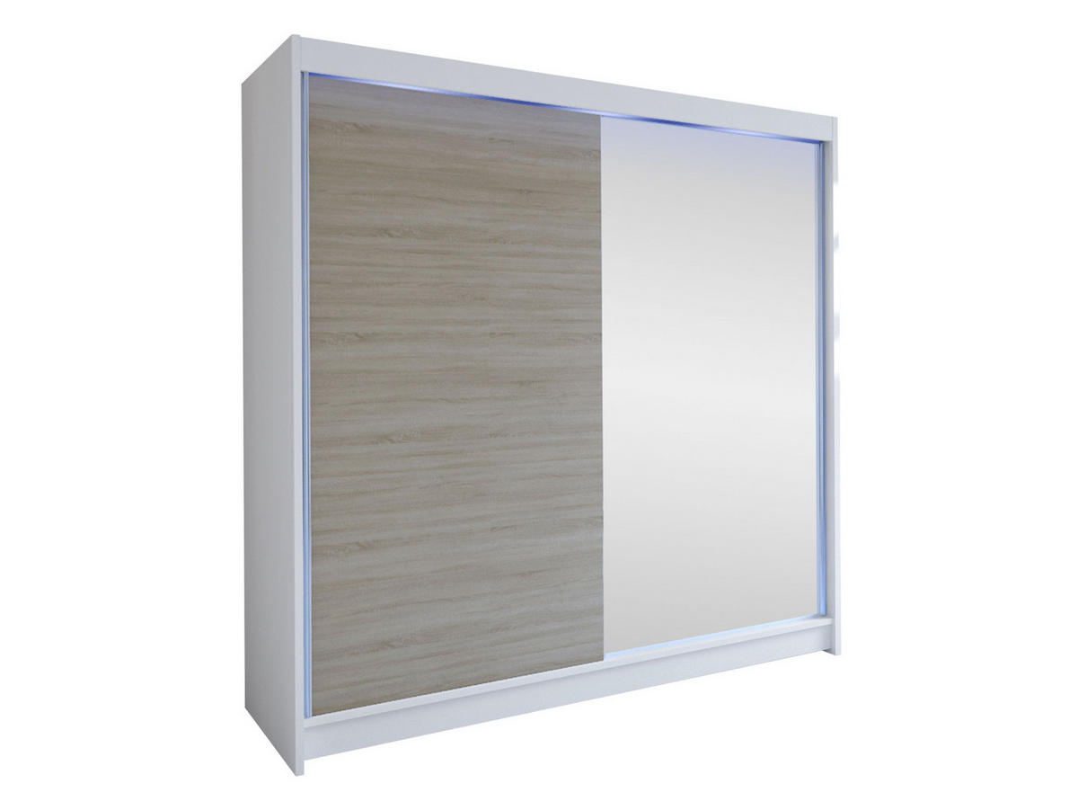 SCHWEBETÜRENSCHRANK Talin I, mit RGB LED Beleuchtung - Beige/Silberfarben, Holzwerkstoff/Metall (180/215/58cm) - MIRJAN24