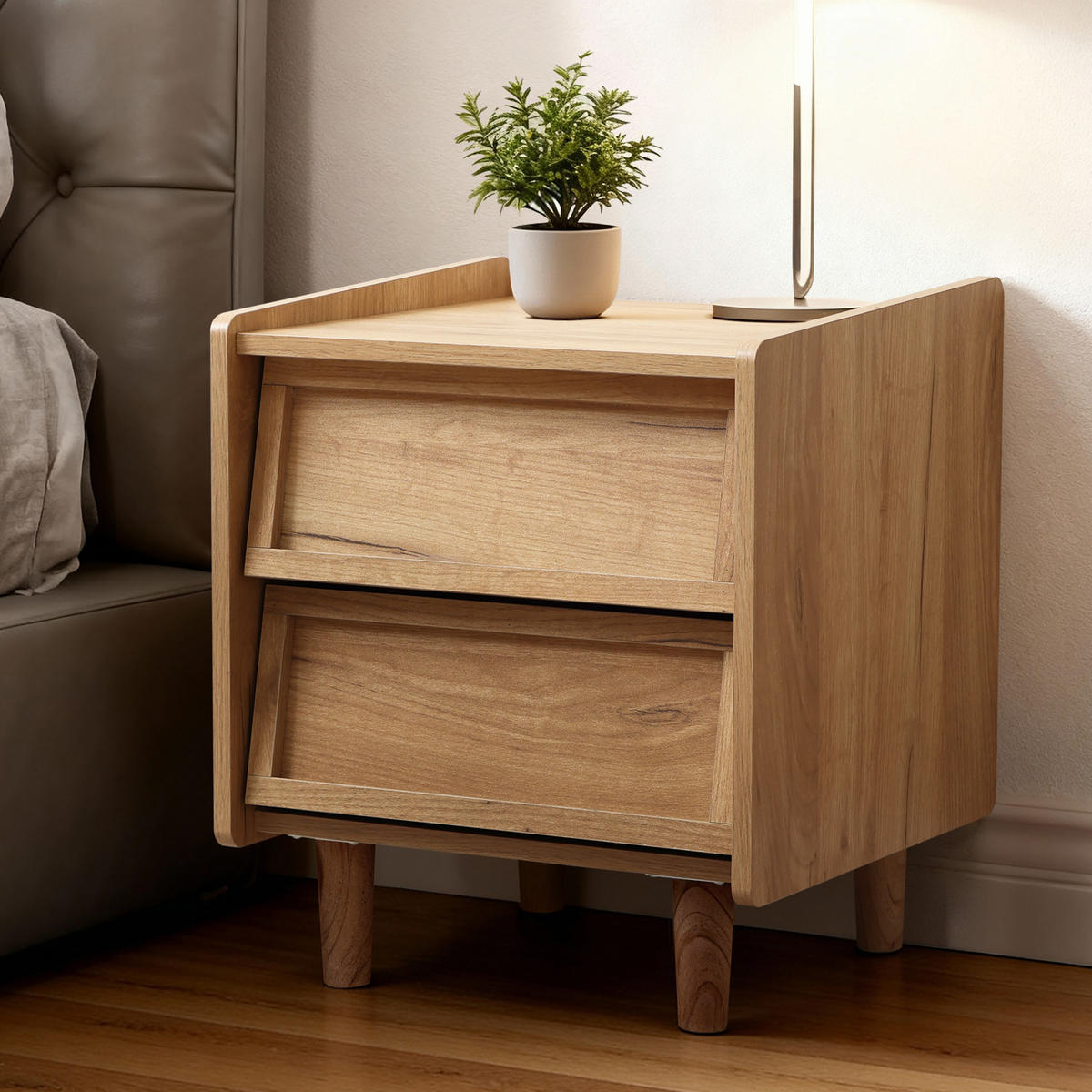 NACHTTISCH Holz mit 2 Schubladen | B43 x T39 x H49 cm - Eichefarben, Holz/Holzwerkstoff (43/49/39cm) - Hometopia