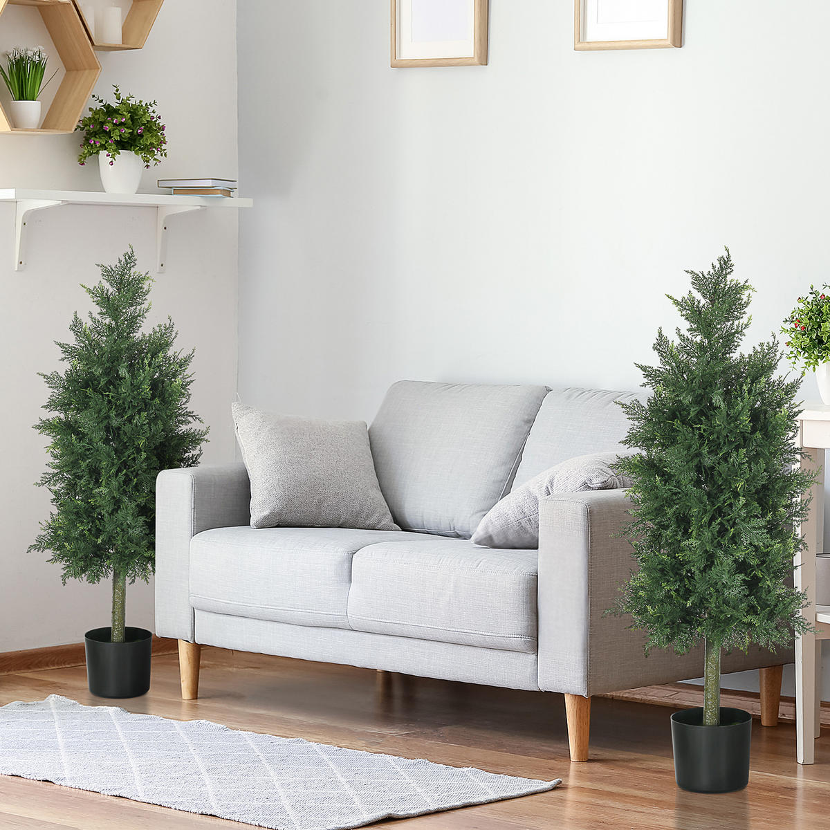KUNSTPFLANZE 2er-Set DE-16642 90 cm, Conifère, UV-Schutz Grün - Grün, Kunststoff (90cm) - ComfortXL