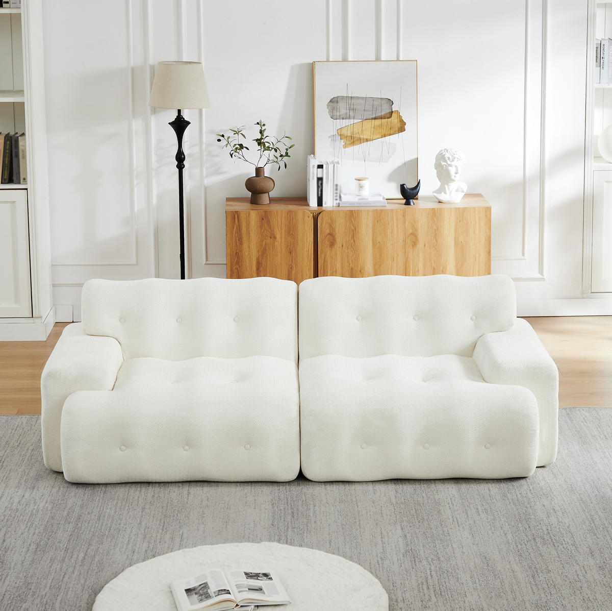 SOFA Zweisitzer modular 224 x 104 cm Chenille Beige - Weiß, Holzwerkstoff (104/66/224cm) - Meubliv