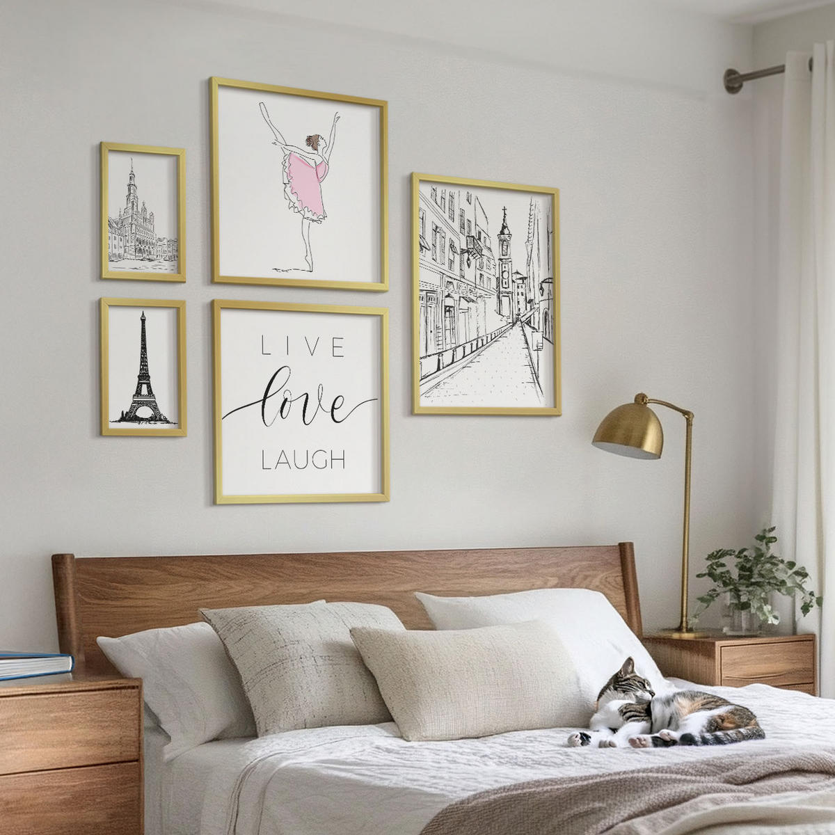WANDBILDER 5er Set - 50x50 cm & 20x30 cm & 40x60 cm Goldrahmen - Fruchtige Zitrusmuster - Goldfarben, Kunststoff (40/60cm) - ArtPrintCave