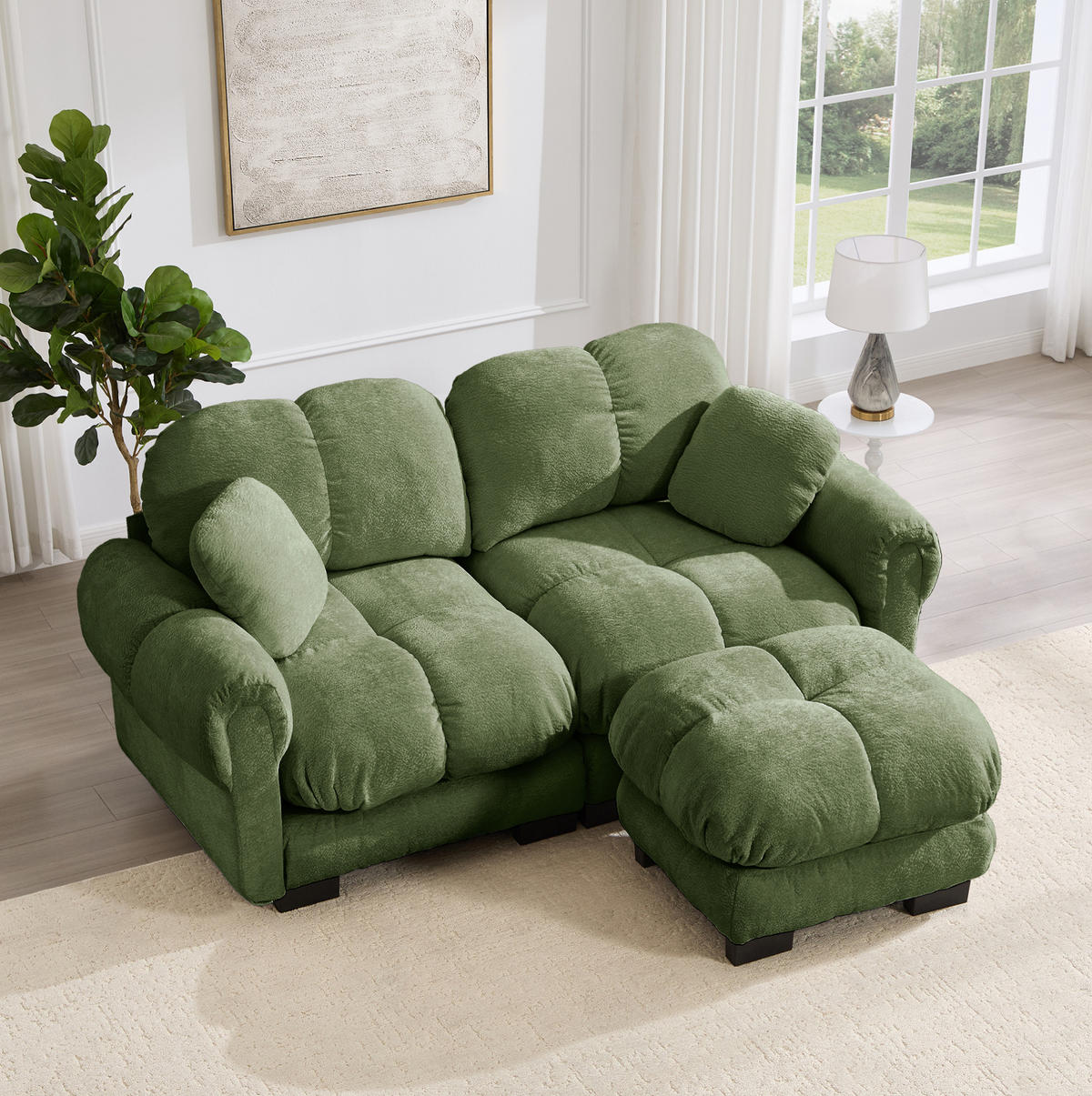 ECKSOFA 2-Sitzer mit Ottomane Chenille Grün - Grün, Holz (149/190cm) - Meubliv