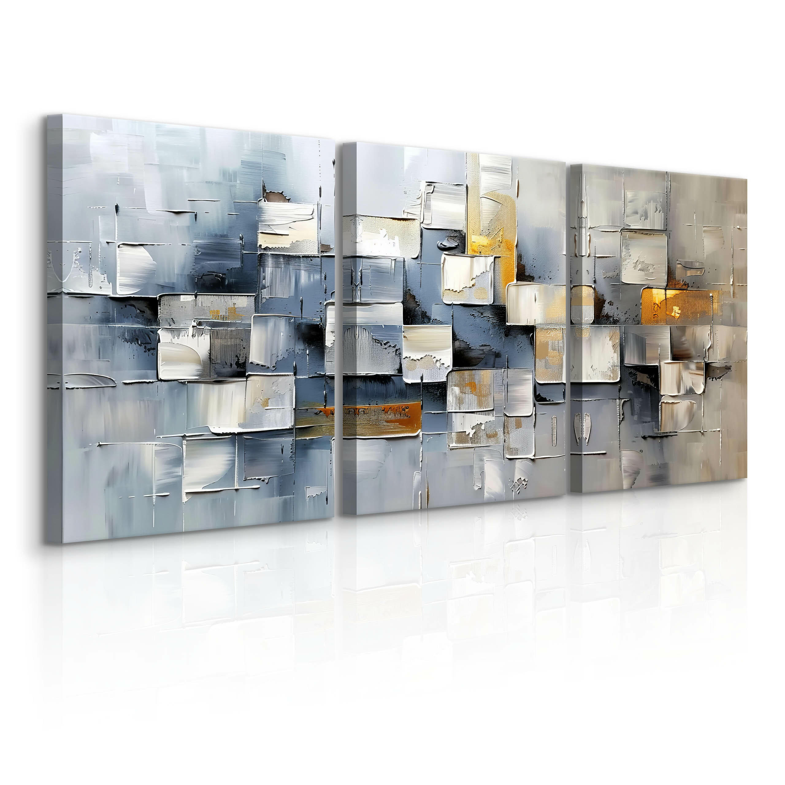 LEINWANDBILDER 3-es Set Abstraktion 3D - Blau/Beige, Textil (90/40cm) - Muralo