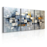 LEINWANDBILDER 3-es Set Abstraktion 3D - Blau/Beige, Textil (90/40cm) - Muralo