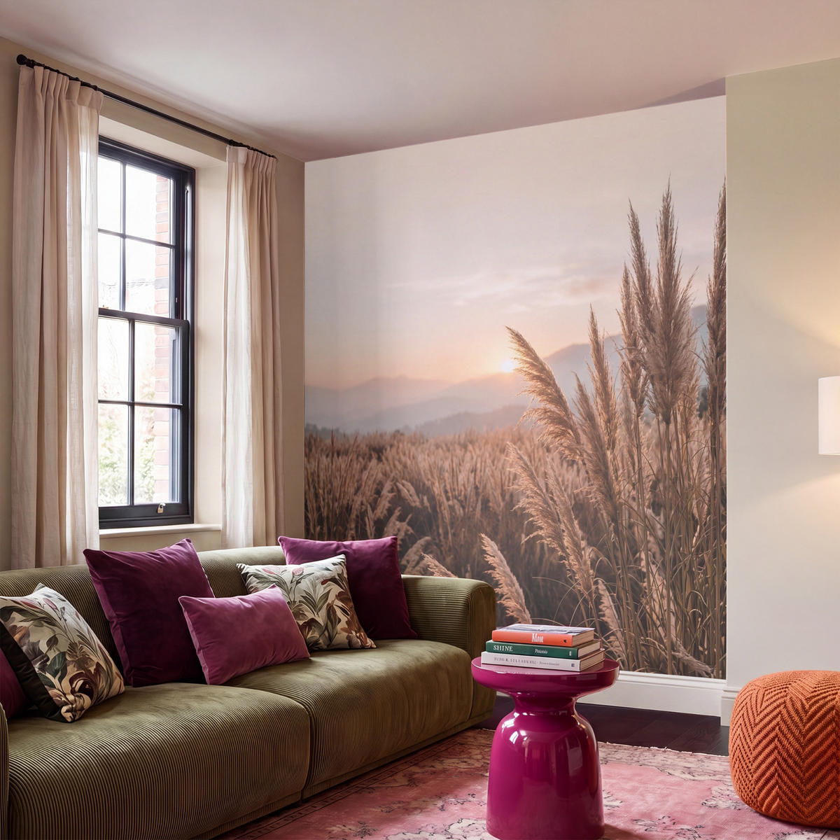 TAPETE - Gras - Feld - Sonne - Natur - 200x200 cm - Sandfarben, Papier (200/200cm) - OnlyWow