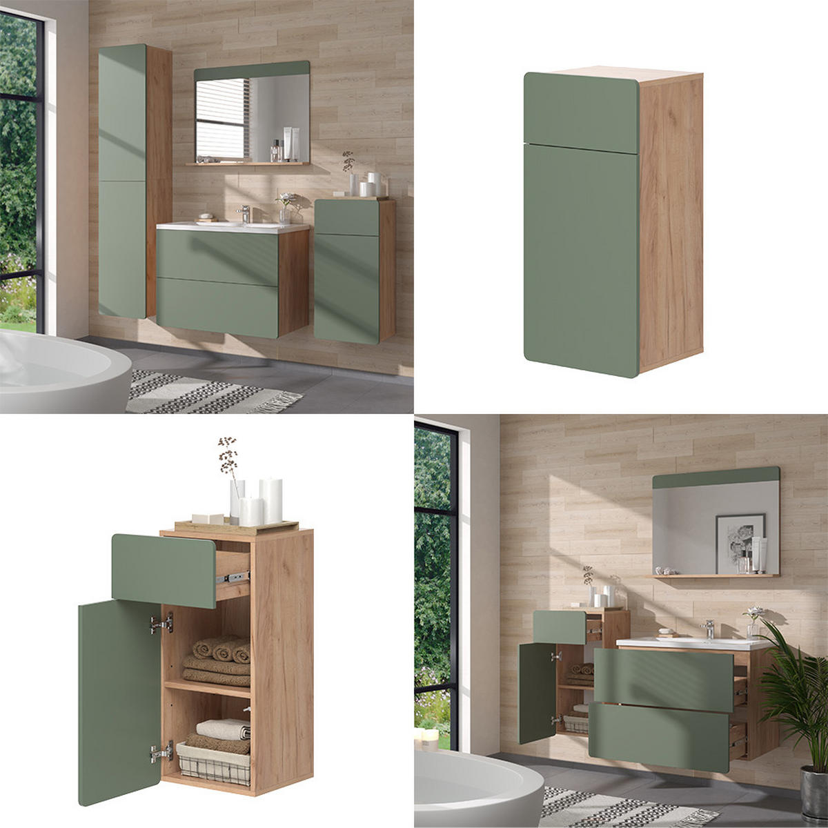 MIDISCHRANK Izan Goldkraft Eiche/Grün 36.6 x 76.6 cm mit Schublade und Tür - Honigeiche/Grün, Holzwerkstoff (36.6/76.6/32.8cm) - Vicco