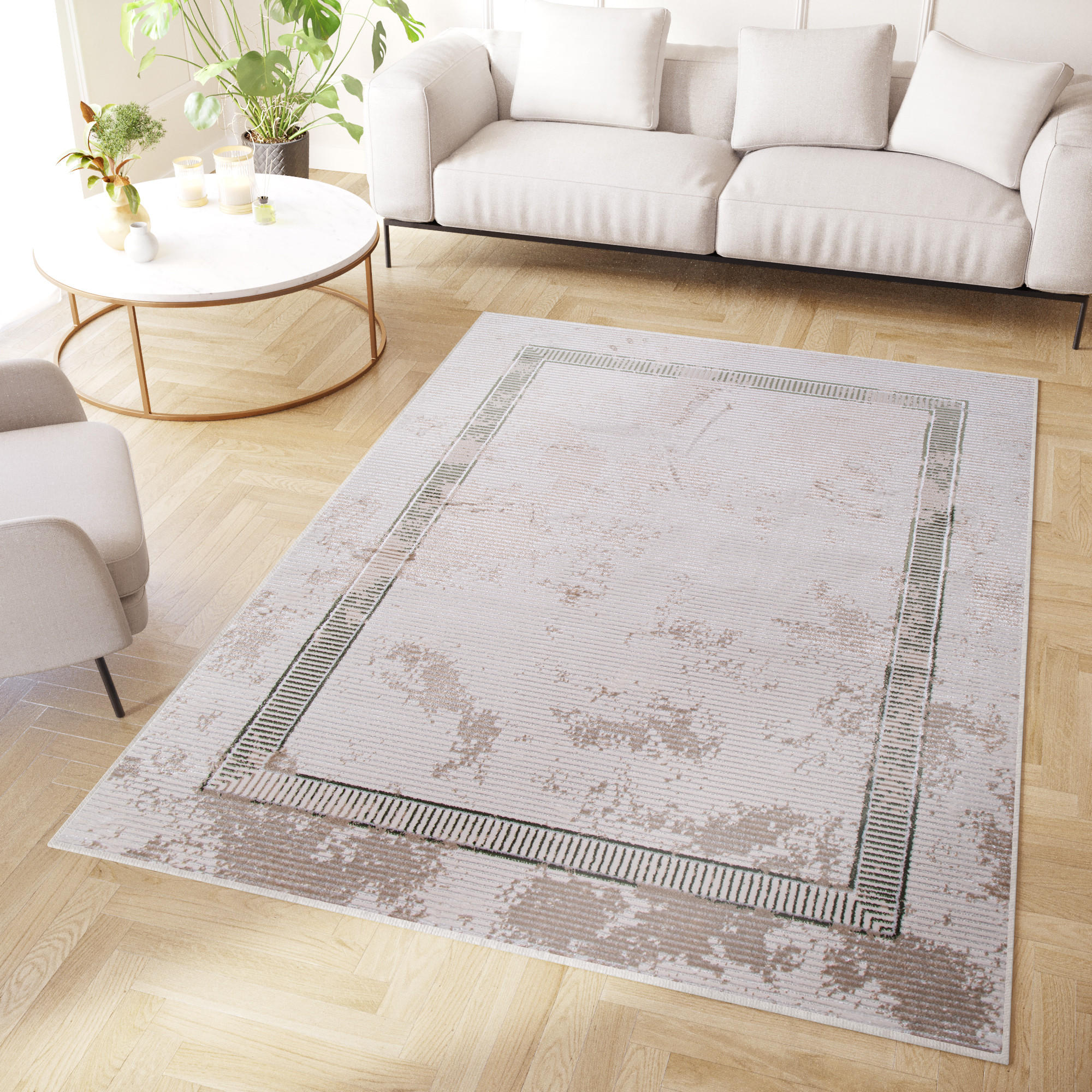 TEPPICH CRYSTAL Grau Grün 80/150 cm - Grau/Grün, Textil (80/150cm) - Tapiso