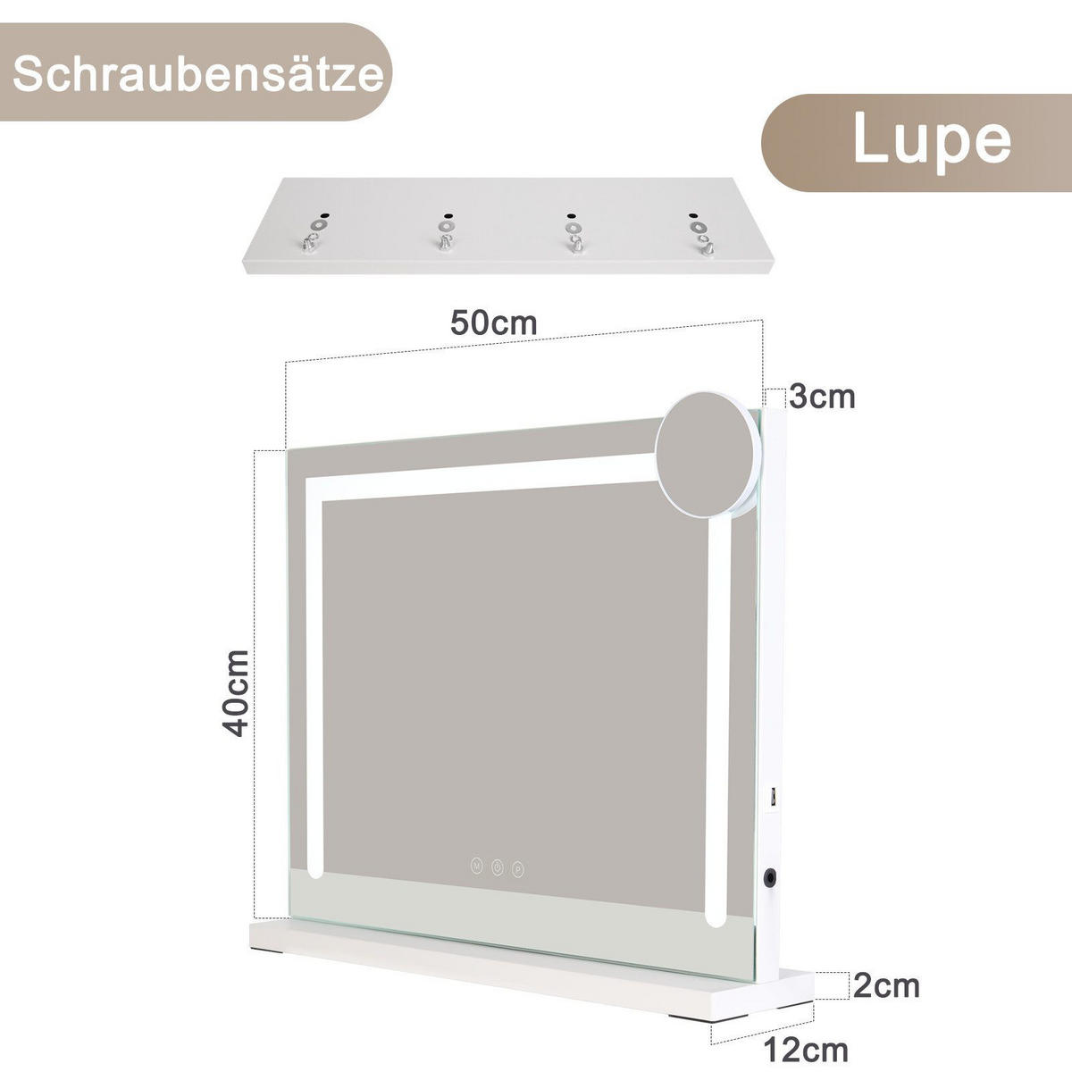 SCHMINKSPIEGEL Francis 50/12/40 cm - Weiß, Glas (12/40/50cm) - Nettlife