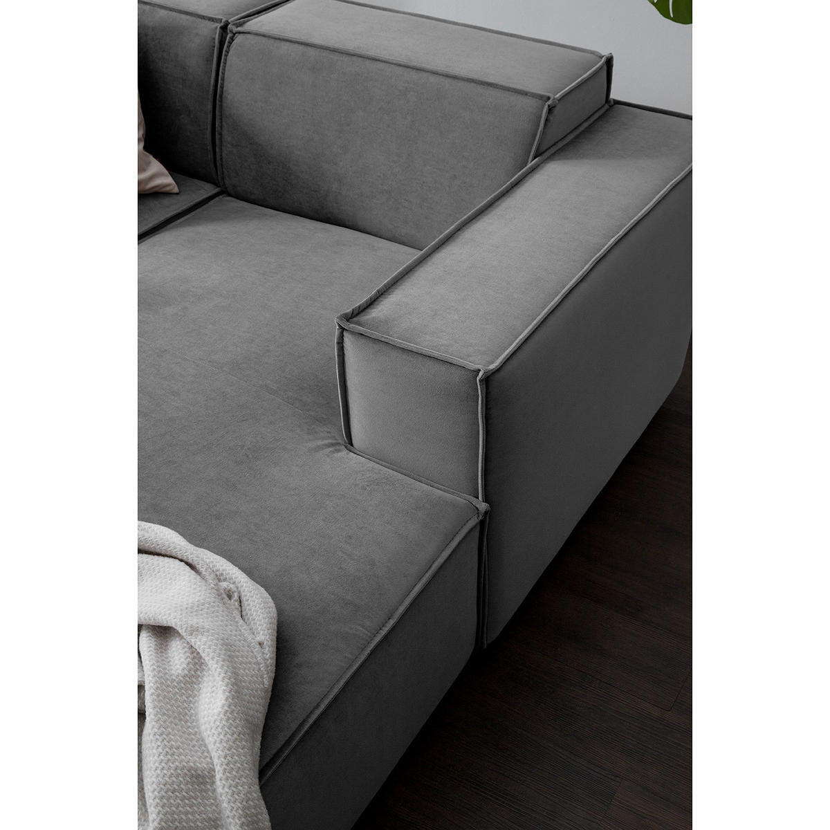 WOHNLANDSCHAFT mit Longchair & Ottomane - Schwarz/Grau, Kunststoff/Textil (369/70/234cm) - home24