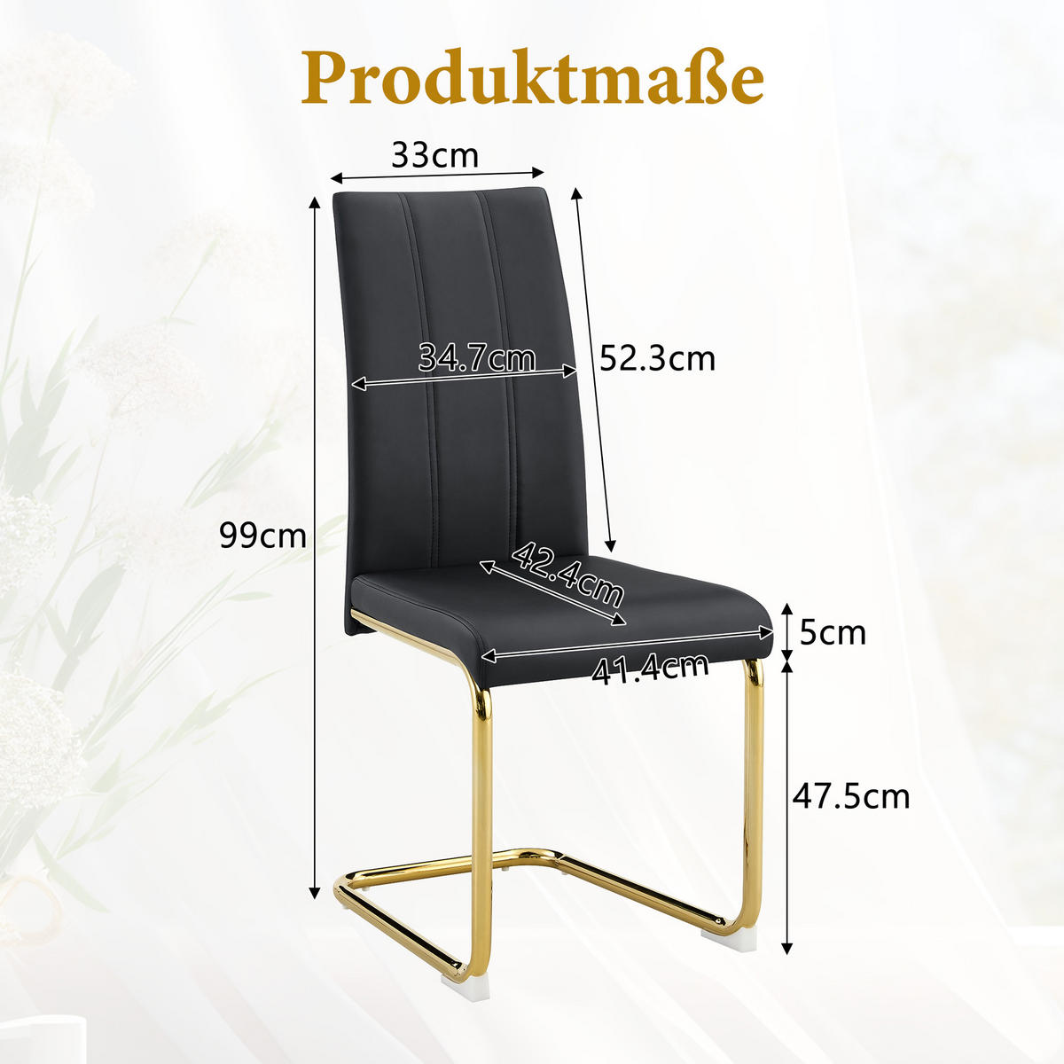 SCHWINGSTUHL DE-36801 2er-Set mit PU-Bezug und hoher Rückenlehne Schwarz - Goldfarben/Schwarz, Metall (43/99/54.5cm) - ComfortXL