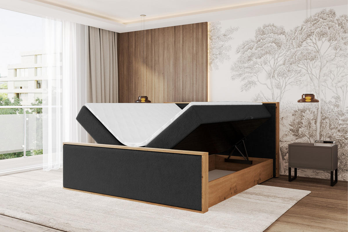 BOXBETT LOLLI9 -Z 200x200 - H3 Schwarz - Schwarz Hochglanz, Holzwerkstoff (200/200cm) - ALTDECOR