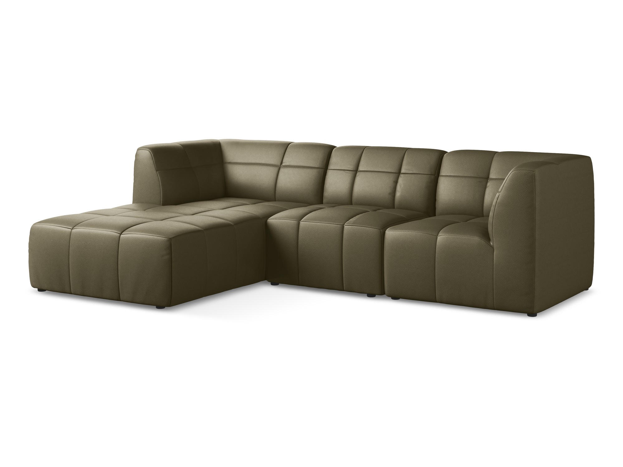 ECKSOFA Links Kunstleder Grün - Schwarz/Olivgrün, Holzwerkstoff/Kunststoff (266/175cm) - Makamii