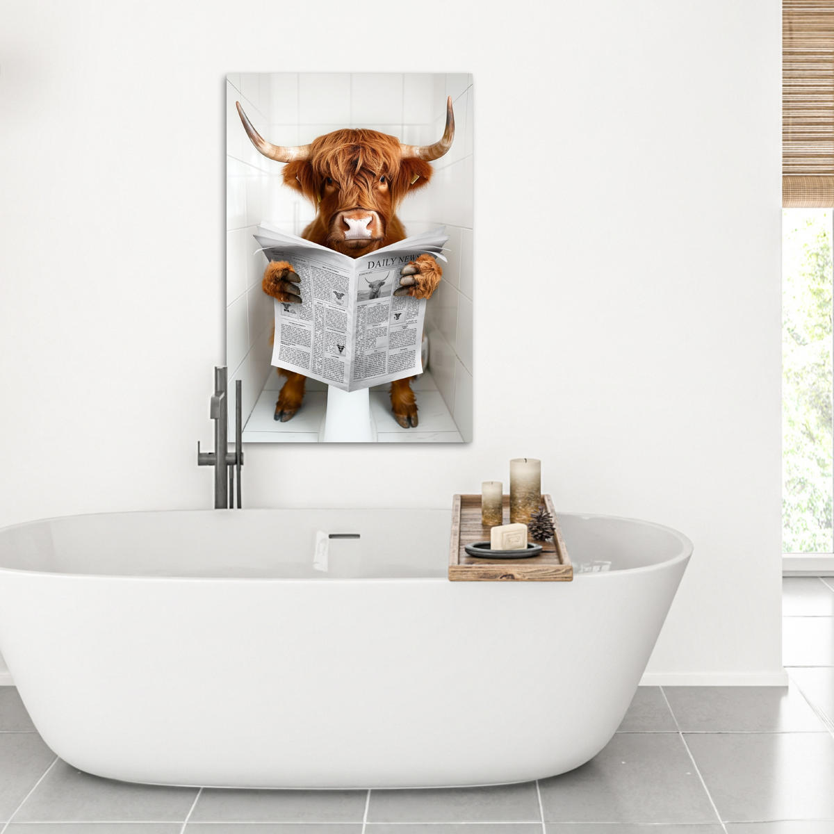 LEINWANDBILD Schottischer Highlander - Tier - Zeitung - Toilette 60x90 cm - Kastanienfarben, Textil (60/90cm) - MuchoWow