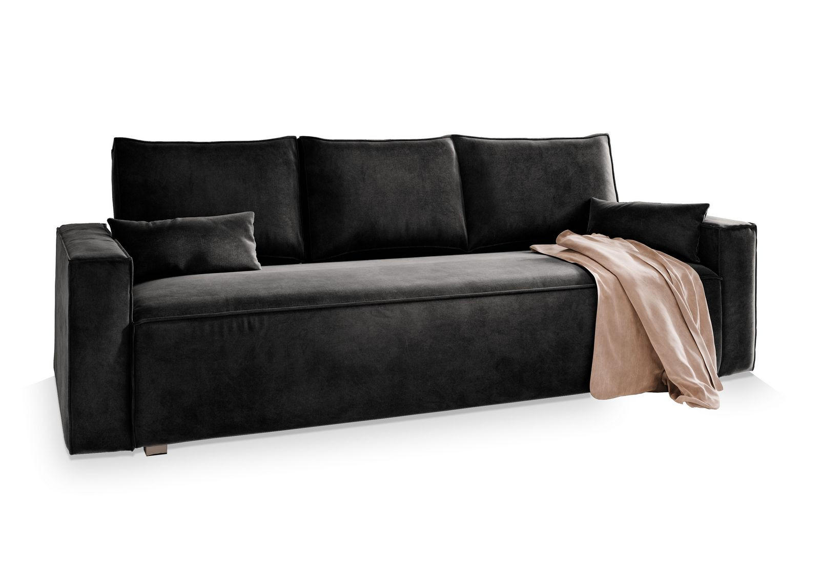 BETTSOFA ALATRI Schwarz Velours-Stoff mit Schlaffunktion - Schwarz, Textil (230/85/87cm) - MASSENO