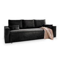 BETTSOFA ALATRI Schwarz Velours-Stoff mit Schlaffunktion - Schwarz, Textil (230/85/87cm) - MASSENO
