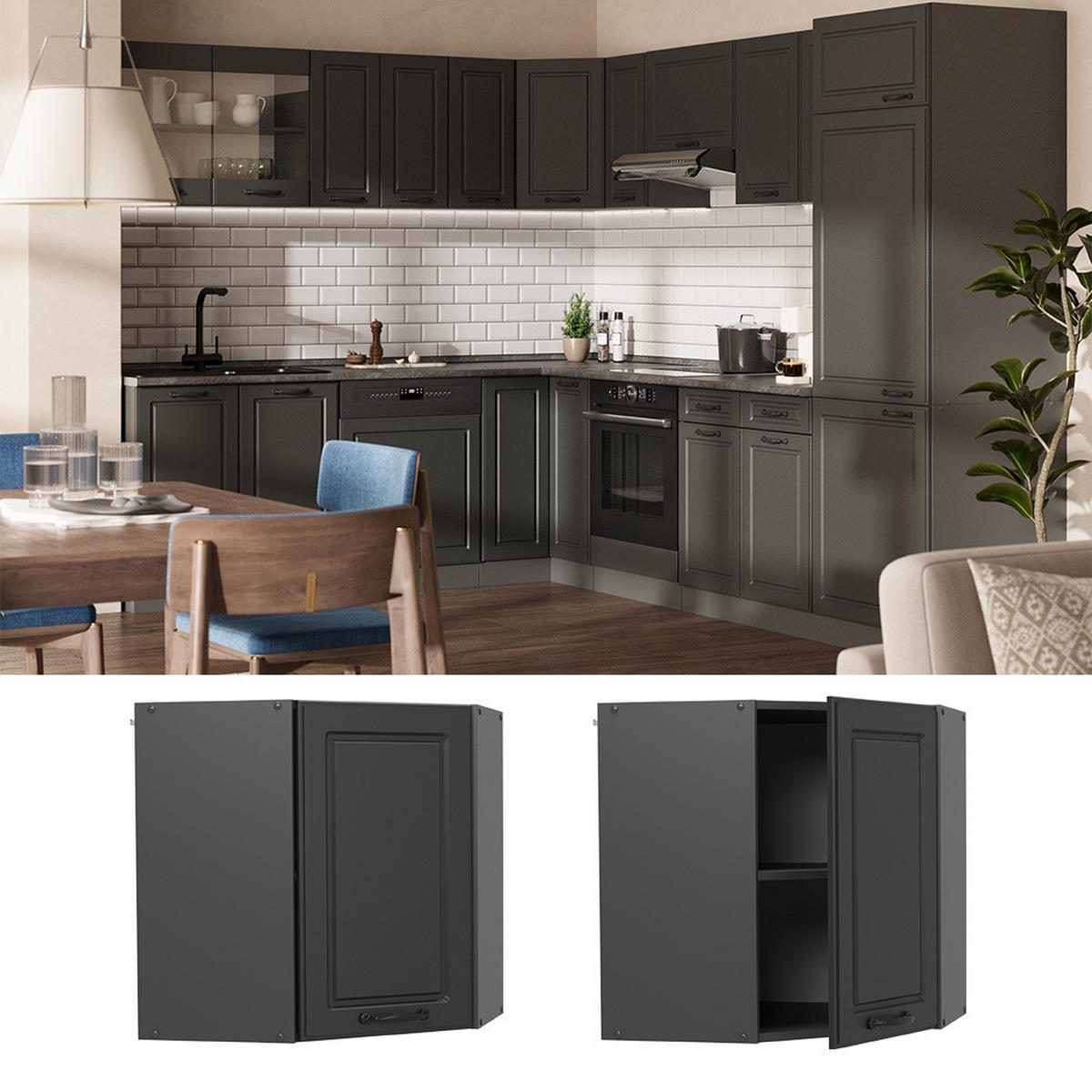 ECKHÄNGESCHRANK R-Line Anthrazit Landhaus 57 cm - Anthrazit, Holzwerkstoff (57/60/34.1cm) - Vicco