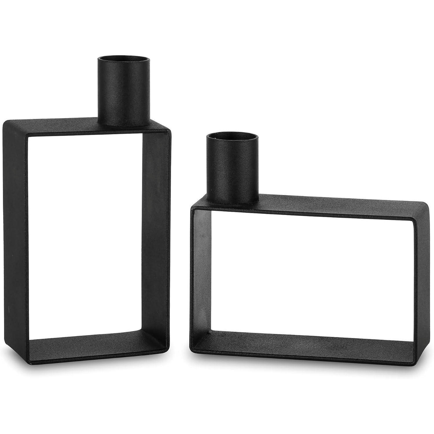 KERZENSTÄNDER 2er Set Metall Schwarz Geometrisch - Schwarz, Metall (10/5/10cm)