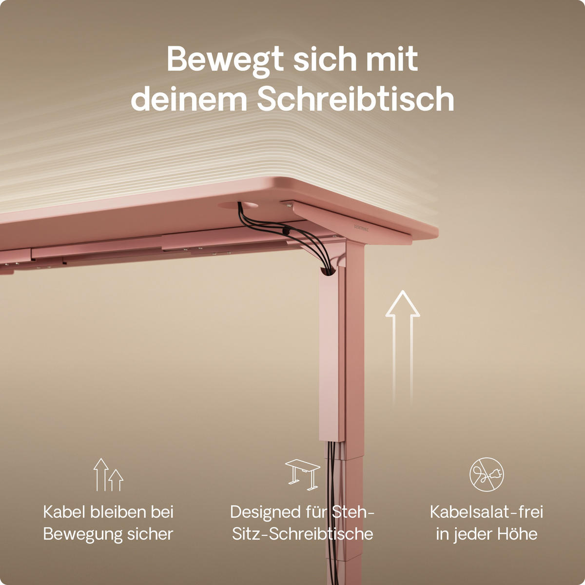 MAGNETISCHER Kabelkanal Schreibtisch Rosa, 37x5x2,5cm - Pink, Metall (37/5/2.5cm) - Desktronic