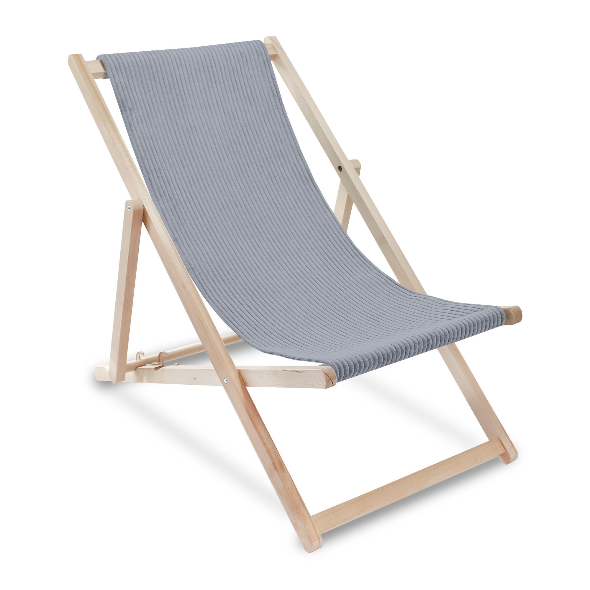 HOLZLIEGESTUHL klappbar Buchenholz Cord-Gewebe Baltic Sea M - Blau, Holz/Textil (54/85/92cm) - Dreamroots