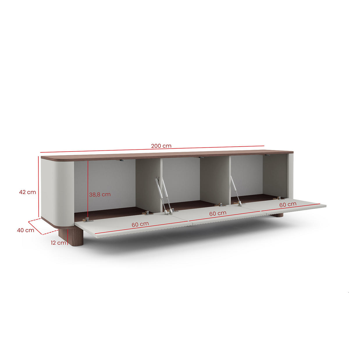 TV-SCHRANK Hängende RTV Kommode 200 cm Misterio mit Lamellen Cashmere - Nussbaum Lincoln - Nussbaumfarben/Creme, Holzwerkstoff (200/42/40cm) - Jerpax