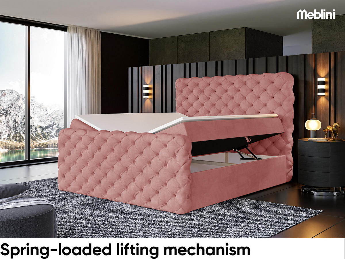 BOXBETT Duke - Schwarz/Rosa, Holzwerkstoff/Textil (120/200cm) - Meblini