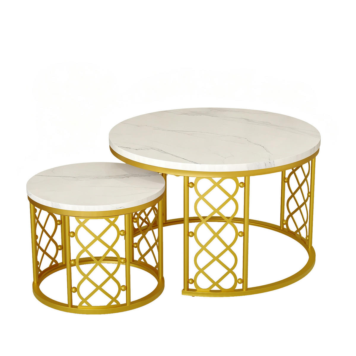 COUCHTISCH 2er Set 70/70/45 cm in Weiß und Goldfarben aus MDF mit Metallgestell - Goldfarben/Weiß, Holzwerkstoff/Metall (70/70/45cm) - CHICFURN