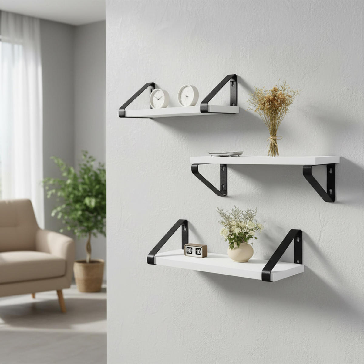 WANDREGAL-SET - Weiß, Holzwerkstoff/Metall (40/11/12cm) - Relaxdays
