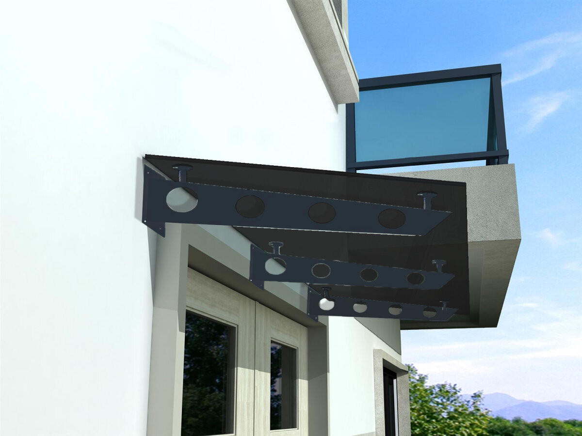 GLASVORDACH 230x90 cm Sicherheitsglas Edelstahl Grauglas S-RAL7016 - Grau, Glas (230/1.31/90cm) -  Glaswerk Westfalen