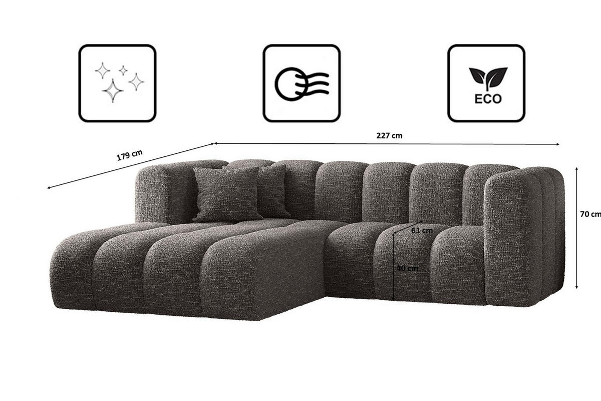 ECKSOFA L-form Sofa Grand modular stoff Haga Graphit Links - Dunkelgrau, Holz (179/227cm) - Kaiser Möbel
