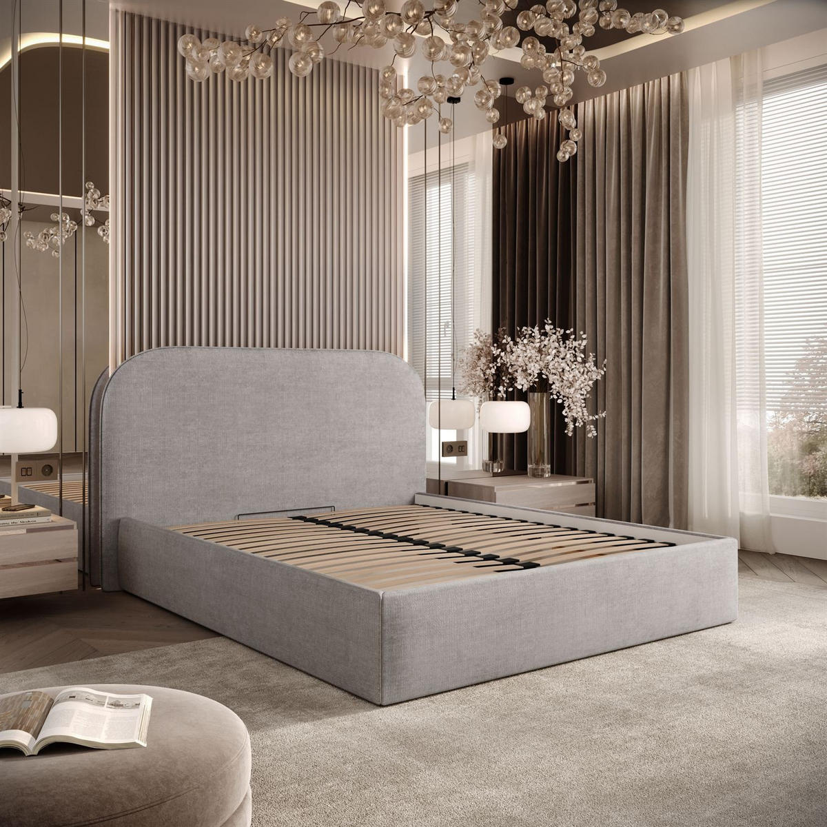 POLSTERBETT OLIMPIA mit Bettkasten 120x200, Perfect Harmony 80 - Hellgrau, Textil (120/200cm) - Lookway