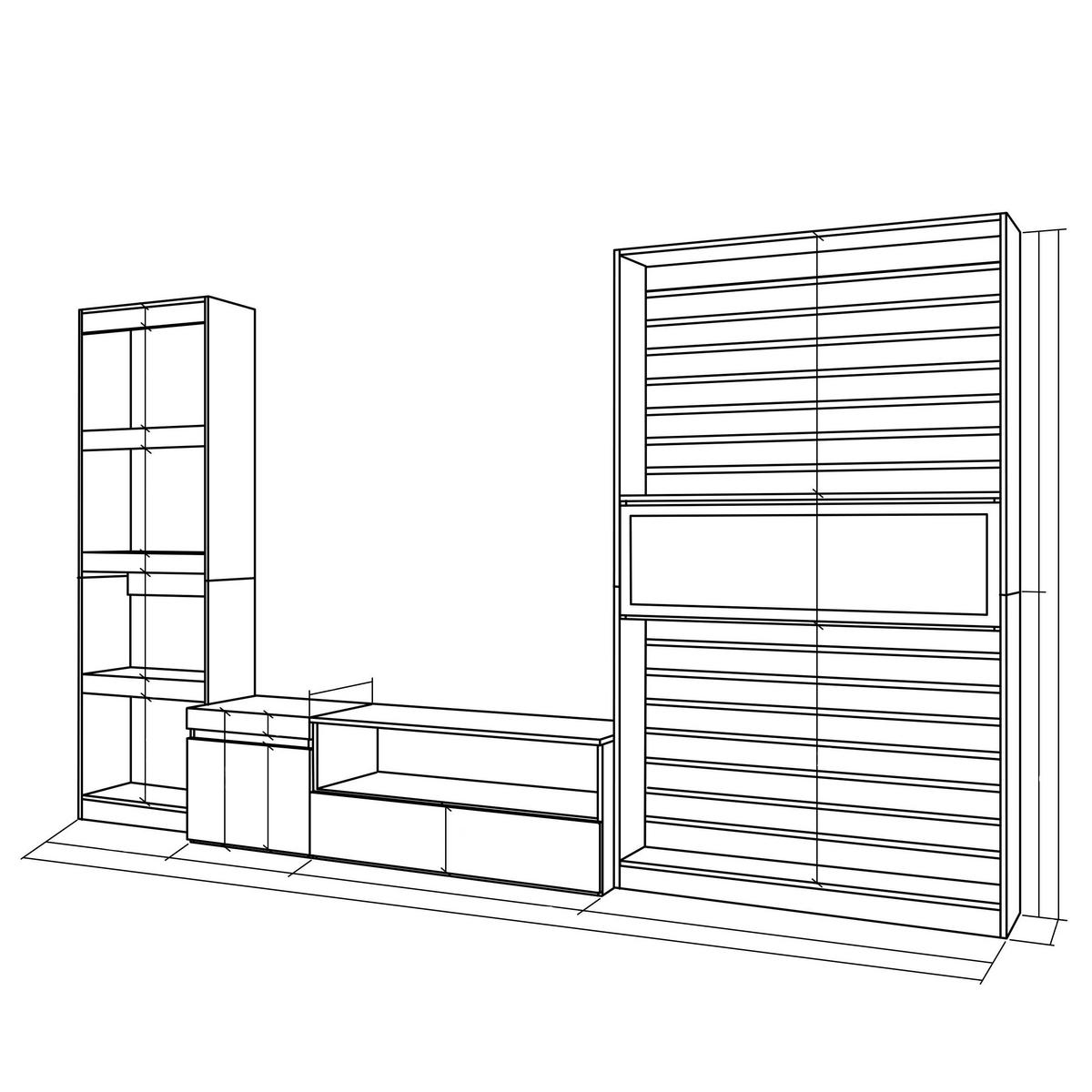 WOHNWAND Elektrokamin, eiche, schwarz, 320/35/186cm - Eichefarben/Schwarz, Holzwerkstoff (320/186/35cm) - Skraut Home