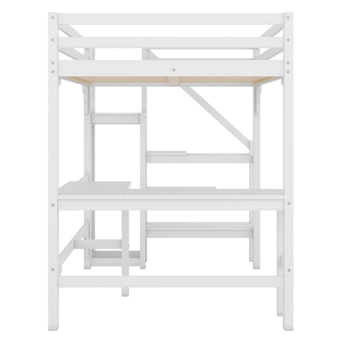 HOCHBETT mit Schreibtisch 140/200 cm in Weiß – mit Stauraumtreppe - Weiß, Holz (140/200cm) - BEAOK