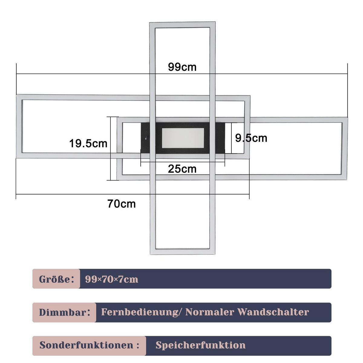LED-DECKENLEUCHTE Kesselfluch 99.0/7.0/99 cm - Schwarz, Metall (99/99/7cm) - ZMH