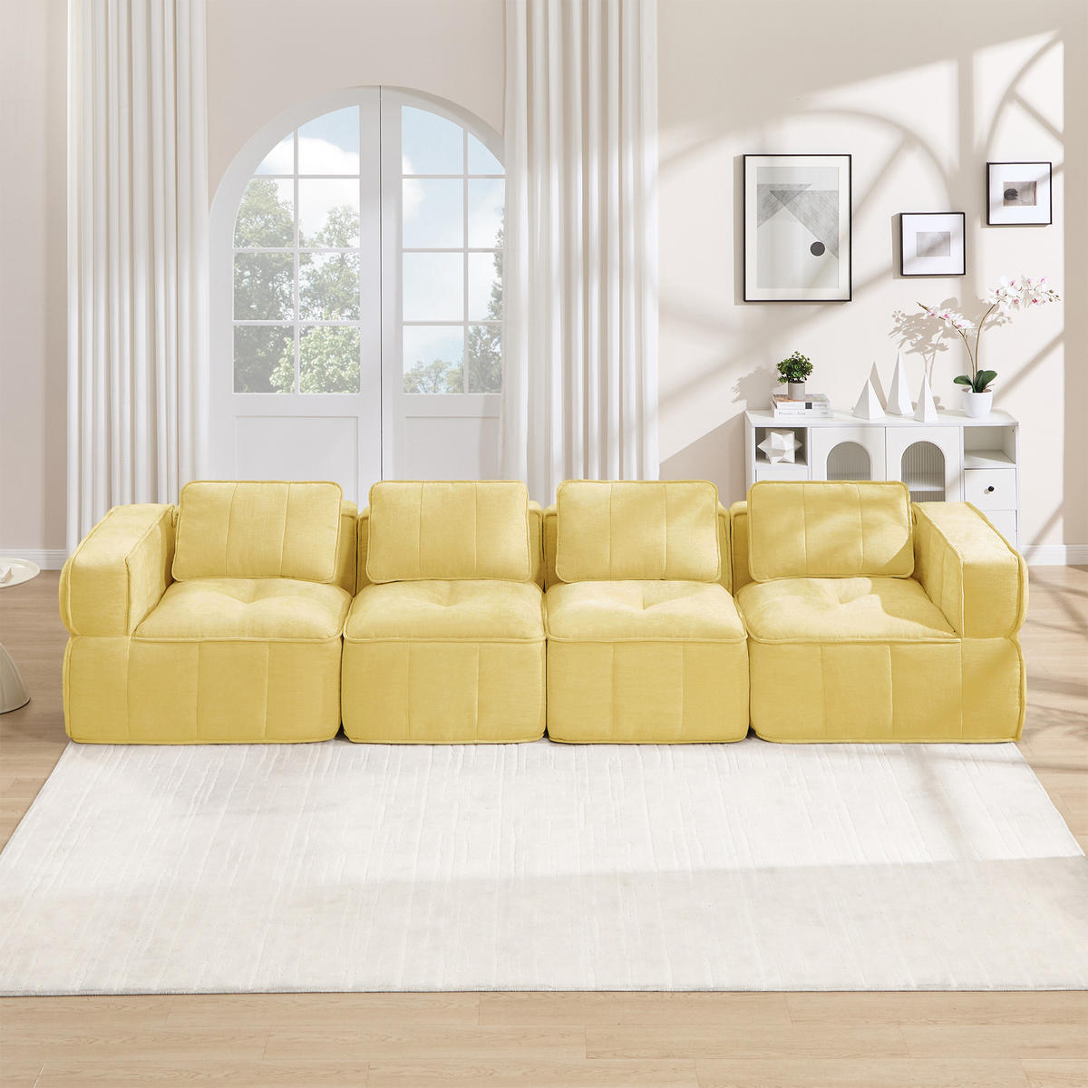 4-SITZER-SOFA DE-34428 mit stützenloses Design Gelb - Gelb, Textil (93/67/344cm) - ComfortXL