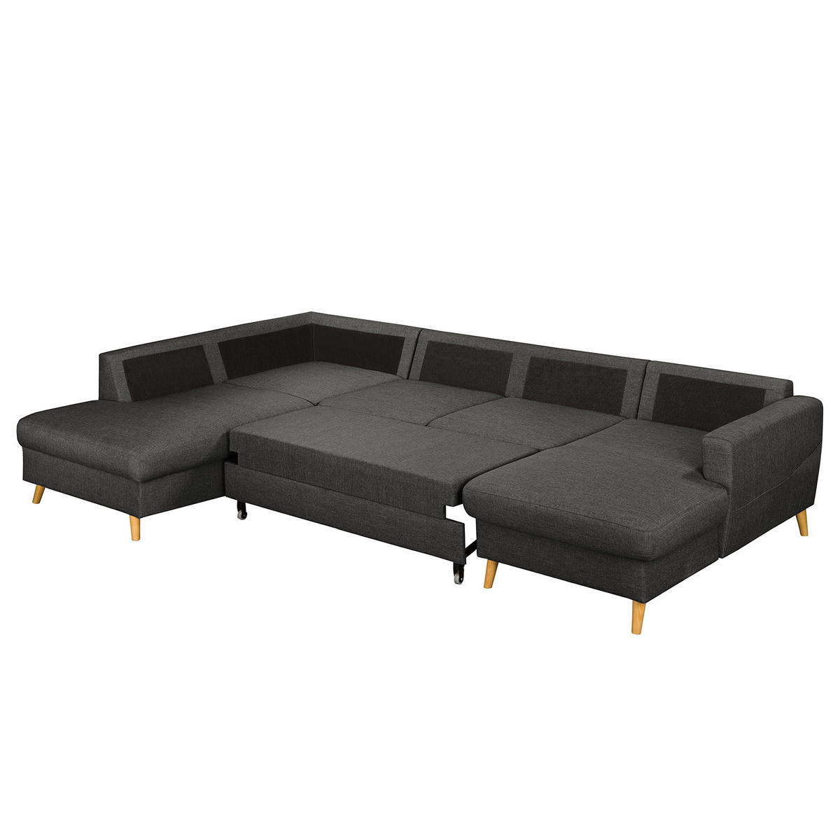 WOHNLANDSCHAFT mit Longchair - Dunkelgrau/Schwarz, Textil (290/90/200cm) - home24