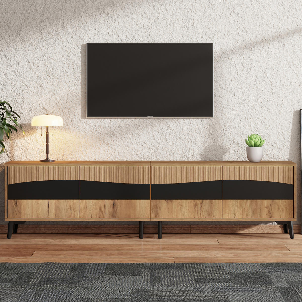 TV ormarić 180/40/50 cm prirodna boja od iverice s 4 vrata i simetričnim dizajnom - prirodne boje, drvni materijal (180/50/40cm) - OKWISH