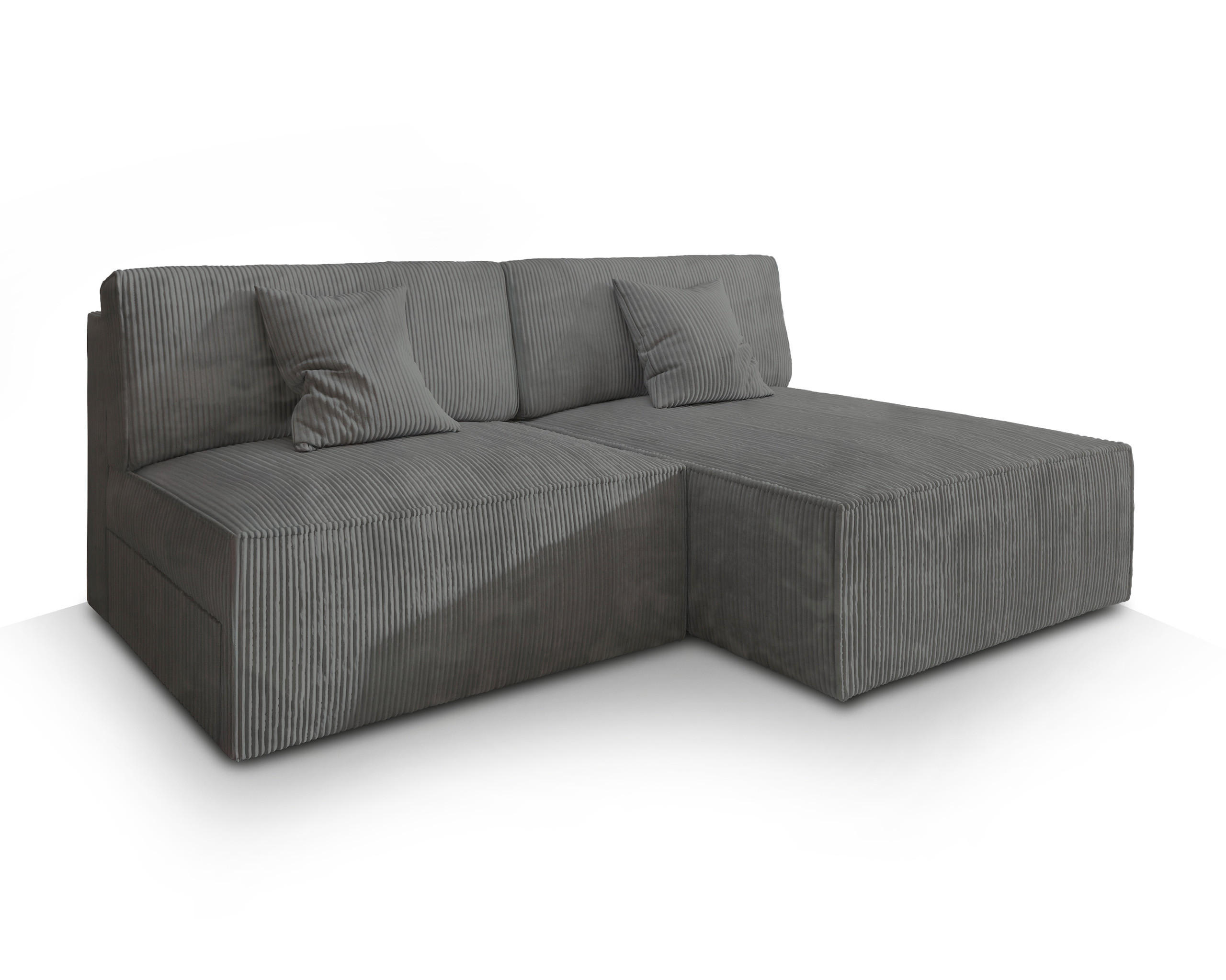 ECKSOFA FIORO P Grau Kordstoff mit Schlaffunktion - Grau, Holz (204/148cm) - MASSENO