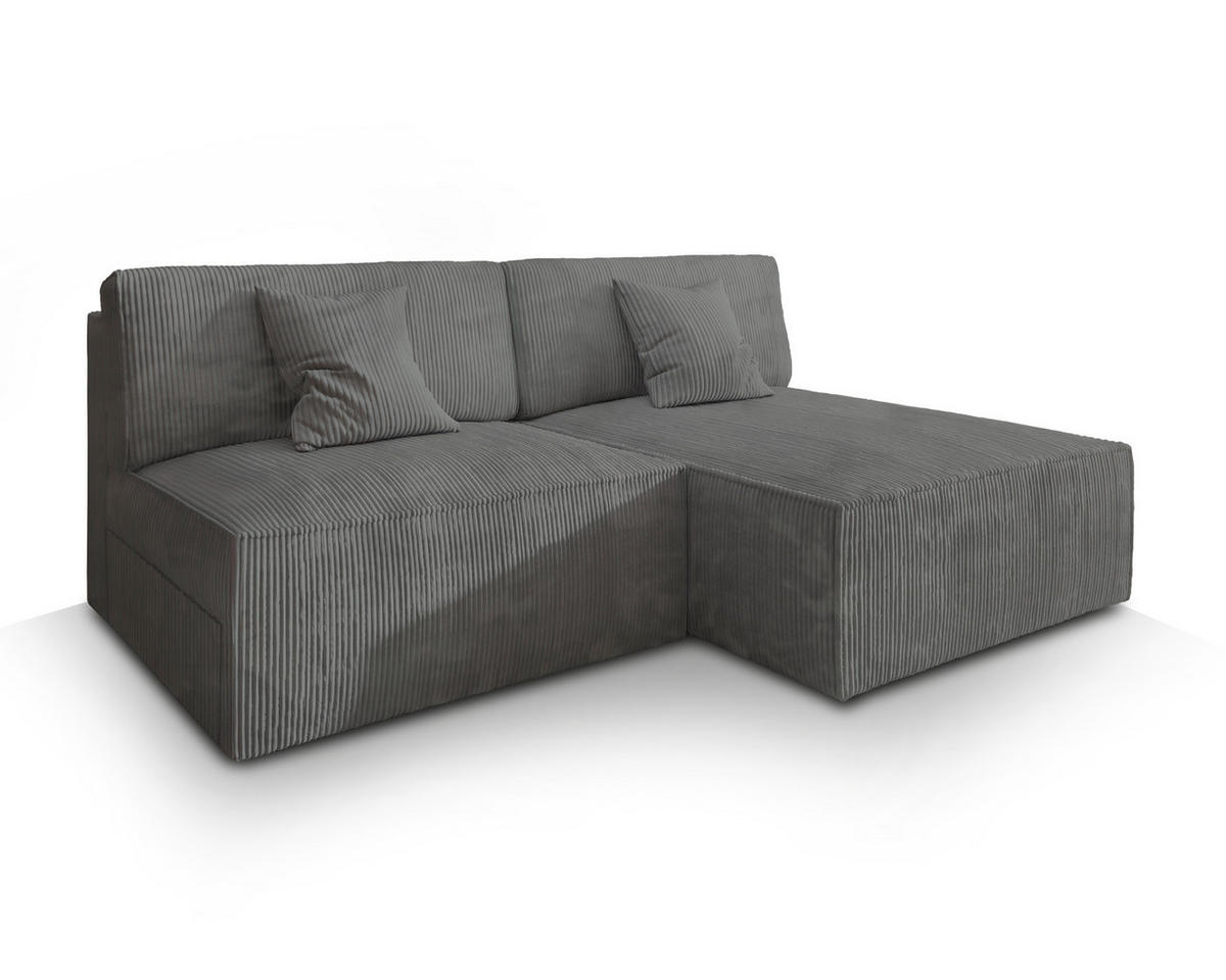 ECKSOFA FIORO P Grau Kordstoff mit Schlaffunktion - Grau, Holz (204/148cm) - MASSENO