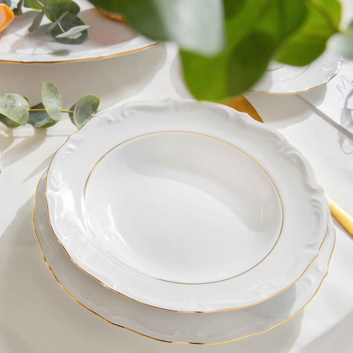 KOMBISERVICE Chodziez MARIA TERESA 30-tlg Porzellan mit Goldrand, Weiß / Gold - Goldfarben/Weiß, Keramik (25/8/25cm) - KONSIMO®