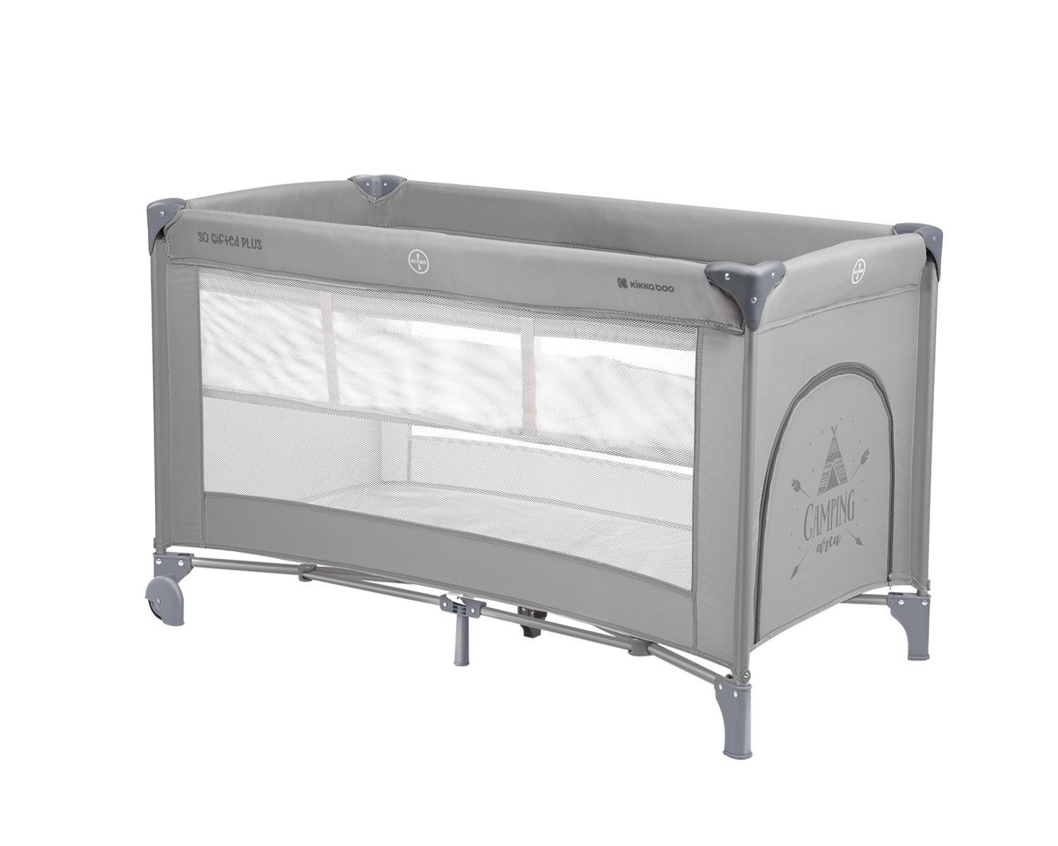 REISEBETT So Gifted Plus grau zwei Ebenen, Spielbogen, Wickelauflage, Räder - Grau, Kunststoff (60/120cm) - Kikka boo