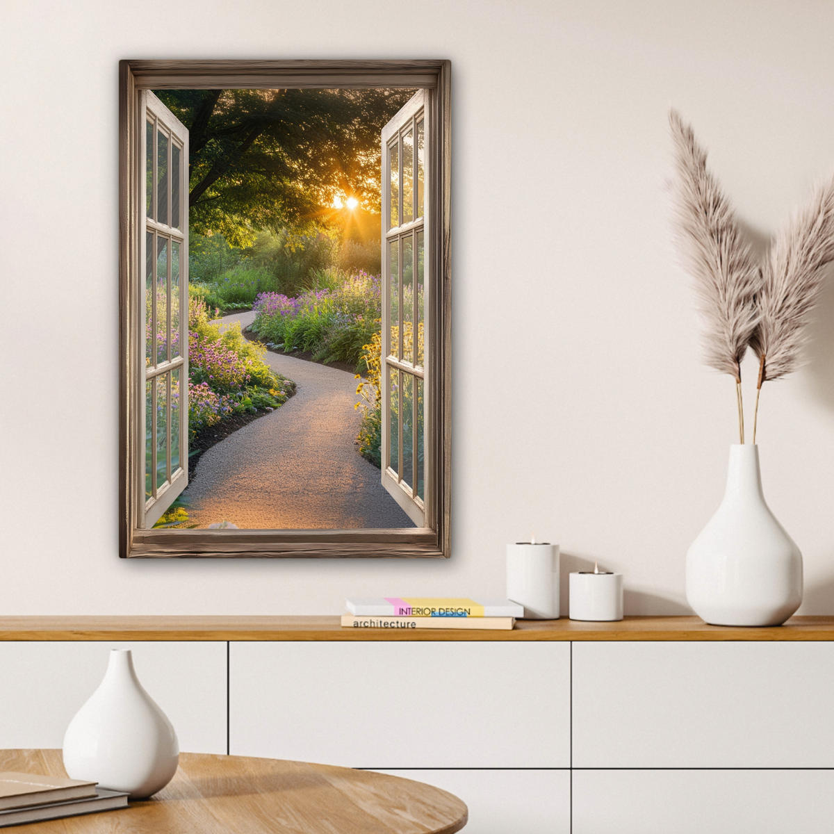 LEINWANDBILD Aussicht - Blumen - Natur - Sonne - Weg 60x90 cm - Hellgelb, Textil (60/90cm) - MuchoWow