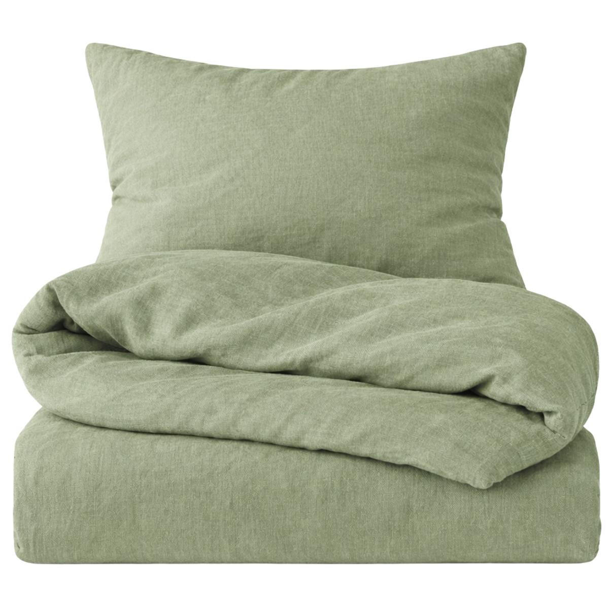 BETTWÄSCHE Halbleinen 155x220 cm aus 55% Baumwolle 45% Leinen, Bettbezug 155 x 220 - Grün - Grün, Textil (155/220cm) - Carpe Sonno
