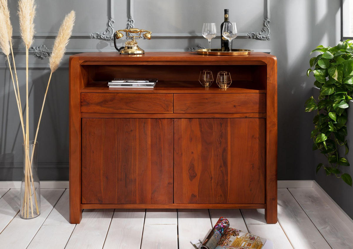 SIDEBOARD Akazie 120x45x100 honig lackiert BUENO #3005 - Braun, Holz (120/100/45cm) - Massivmoebel24