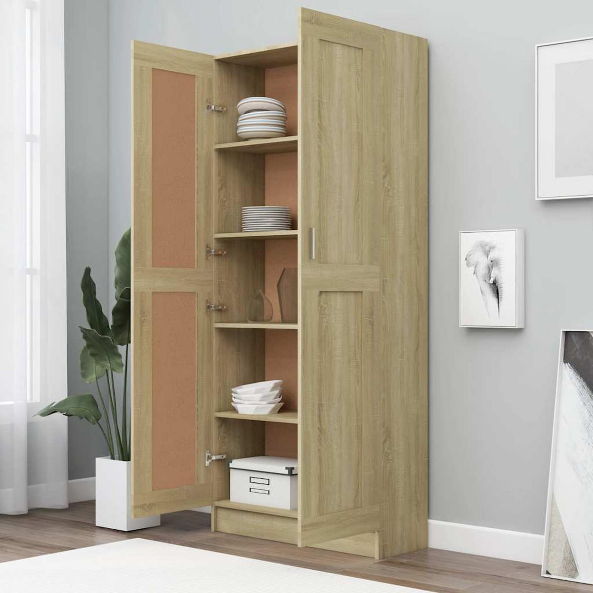 BÜCHESCHRANK mit 5 Fächern, 2 Türen 82,5/30,5/185,5 cm aus Holzwerkstoff Sonoma-Eiche Dekor - Sonoma Eiche, Holz (82.5/185.5/30.5cm) - vidaXL