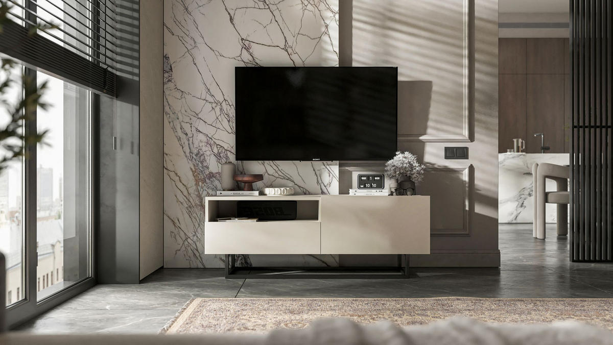 TV-SCHRANK Enjoy Kaschmir matt mit Metallrahmen Schublade 120 cm - Kaschmir/Schwarz, Holzwerkstoff/Metall (120/46/35cm) - Meble Lindner