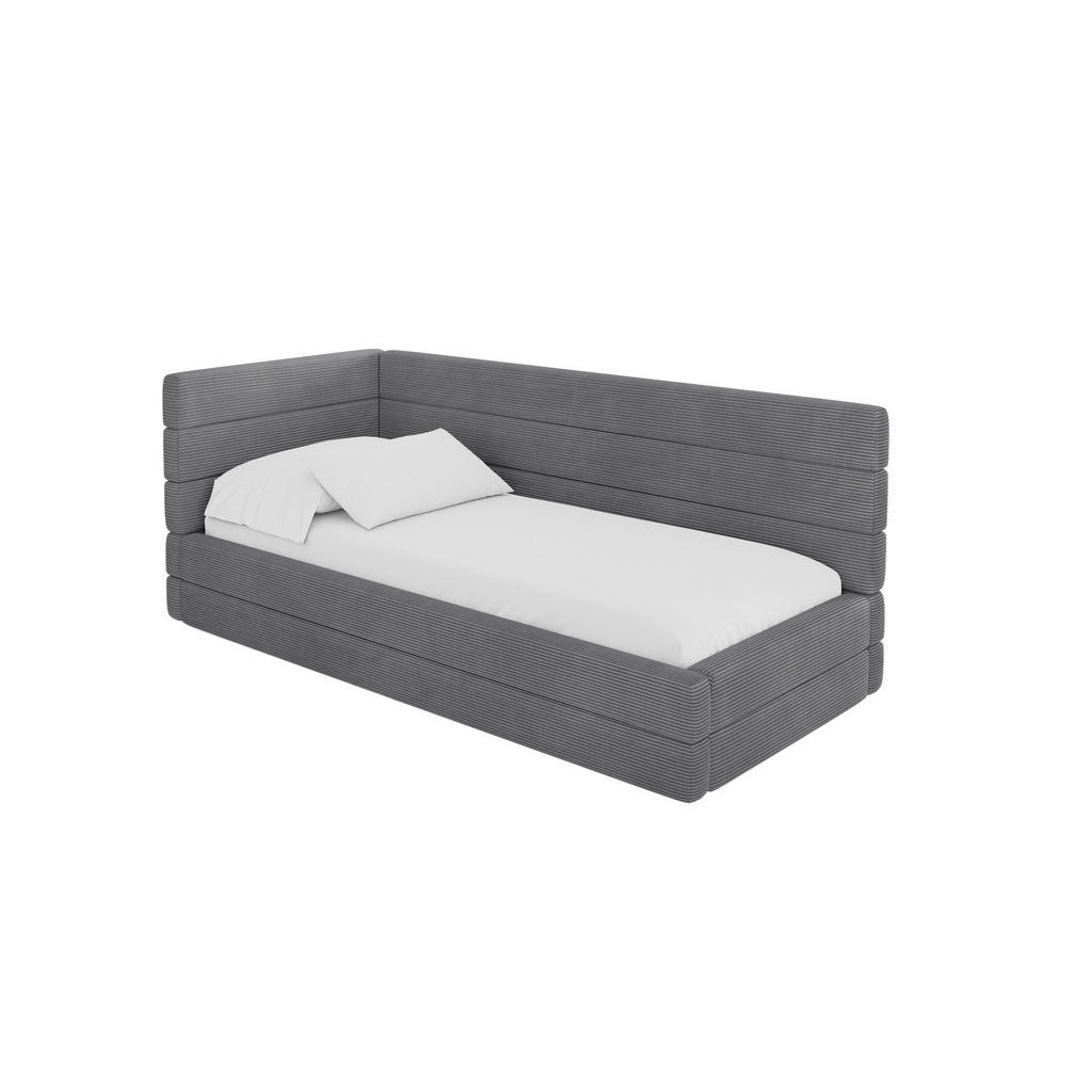 ALTDECOR JEDNOLŮŽKOVÁ POSTEL pro mládež s úložným prostorem a matrací H3/H4, vpravo - BEMY 90x200 tmavě šedá